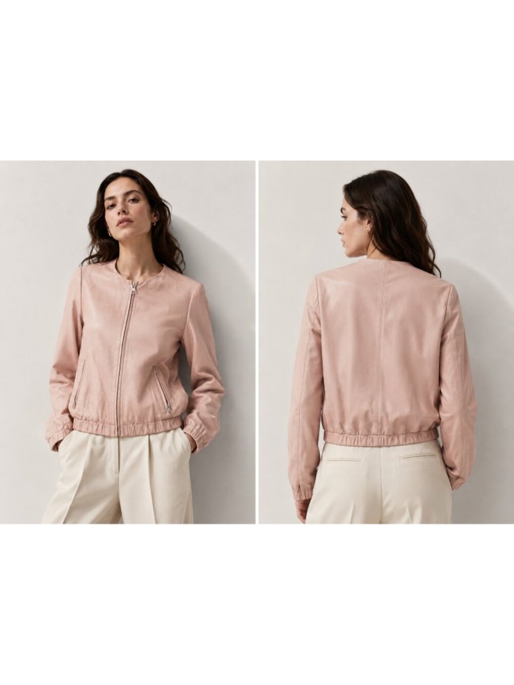 GAP Women’s L Blush Pink Genuine Lamb Leather Bomber Jacket Zip Cropped